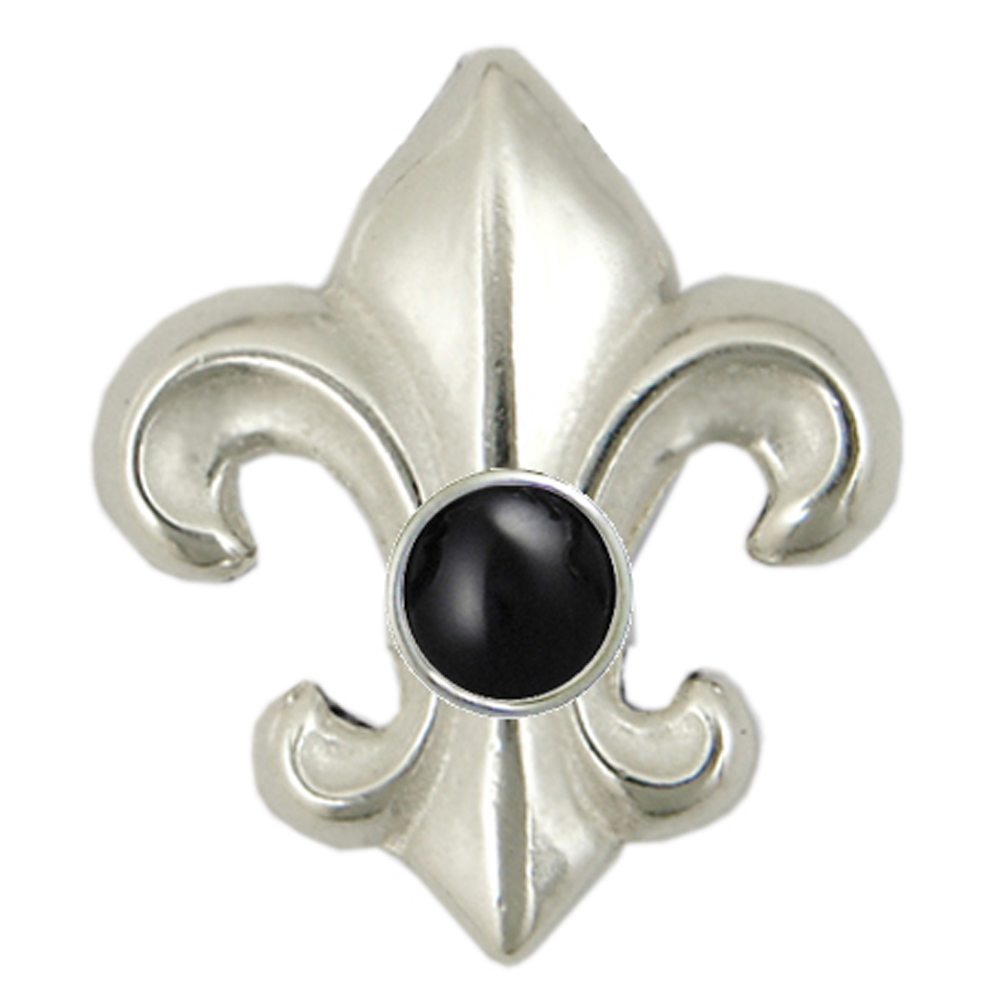 Sterling Silver Fleur de Lis Pendant Necklace With Black Onyx